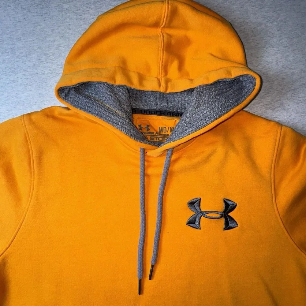 Mens Under Armour UA Storm Size Med Orange Loose Fit Pullover Hoodie Sweatshirt
